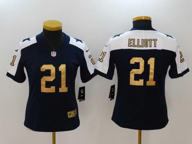 Women Dallas Cowboys #21 Elliott Blue Thanksgiving Nike Vapor Untouchable Limited NFL Jersey